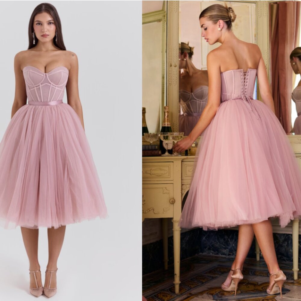 House of CB 'Darling' French Rose Tulle Midi Dress NWOT